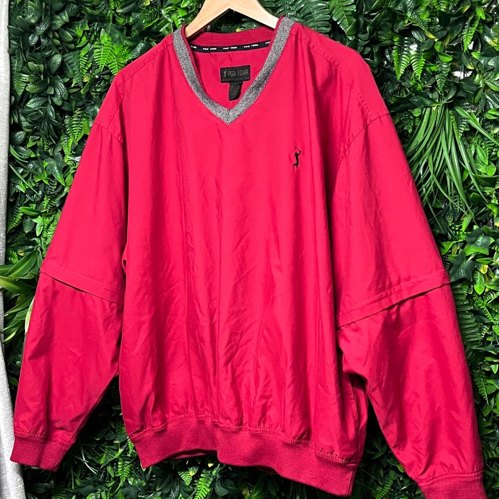 Vintage PGA Tour Jacket Mens Large Red Golf Pullover V Neck Lightweight 3531